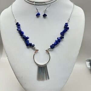 Elegant Blue Lapis Stone Necklace and Earring Set